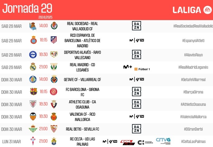 西甲29轮调整:30日23:15巴萨vs赫罗纳 31日1:30毕巴vs奥萨苏纳